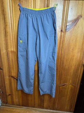 Men's Gray Cargo Pants with Yellow Accent - Elastic Waist Utility Style